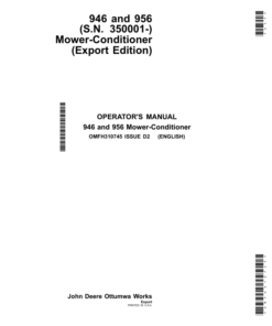 John Deere 946, 956 (S.N. 350001-) Mower-Conditioner (Export Edition) Operator's Manual (OMFH310745)