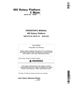 John Deere 995 Rotary Platform 5 Meter (350001-) Operator's Manual (OMFH310748)