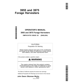 John Deere 3955, 3975 Pull-Type Forage Harvesters Operator's Manual (OMFH310753)