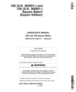 John Deere 328, 338 Square Balers Operator's Manual (OMFH310754)