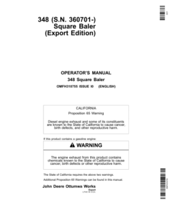 John Deere 348 Square Baler (360701-) Operator's Manual (OMFH310755)