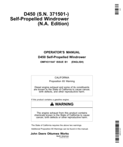 John Deere D450 (S.N. 371501-) Self-Propelled Windrower Operator's Manual (OMFH311647)