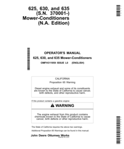 John Deere 625, 630, 635 Mower-Conditioners (370001-459999) Operator's Manual (OMFH311959)
