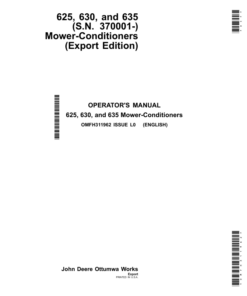 John Deere 625, 630, 635 Mower-Conditioners (370001-459999) Operator's Manual (OMFH311962)