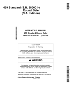 John Deere 459 Standard Round Baler (380001-) Operator's Manual (OMFH313125)