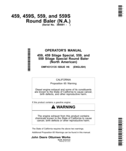 John Deere 459, 459S, 559 & 559S Round Balers (North American) Operator's Manual (OMFH313135)