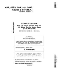 John Deere 469, 469S, 569 & 569S Round Balers (North American) Operator's Manual (OMFH313140)