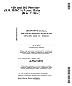 John Deere 469 & 569 Premium Round Balers North America (380001-410000) Operator's Manual (OMFH313147)
