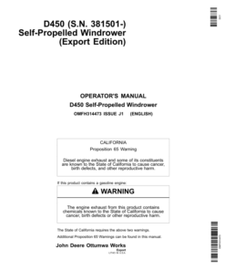 John Deere D450 Self-Propelled Windrower (381501-) Operator's Manual (OMFH314473)