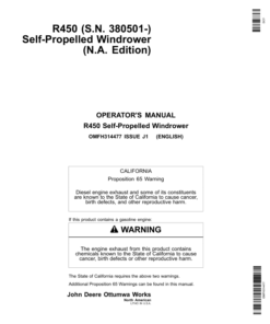 John Deere R450 Self-Propelled Windrower (380501-) Operator's Manual (OMFH314477)