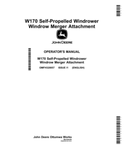 John Deere W170 Self-Propelled Windrower Windrow Merger Attachment (Worldwide) Operator's Manual (OMFH320057)