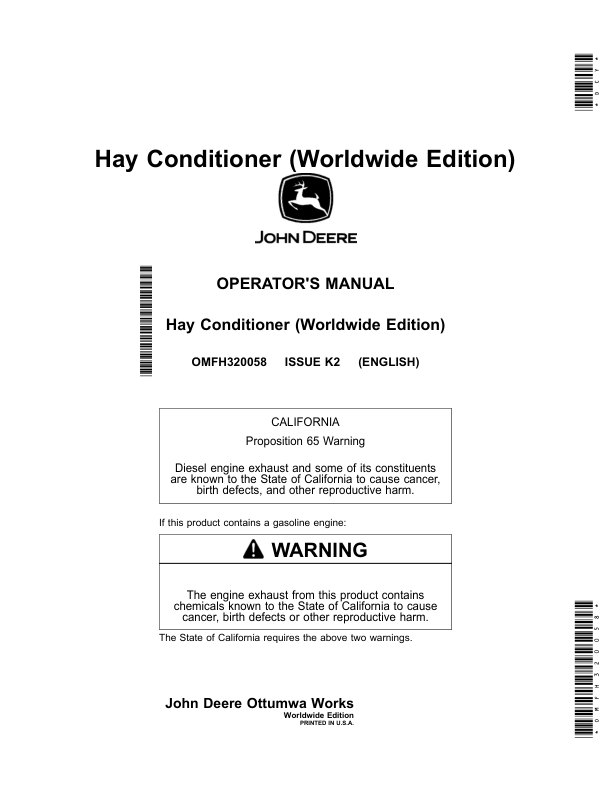 John Deere Hay Conditioner (Worldwide Edition) Operator's Manual (OMFH320058)