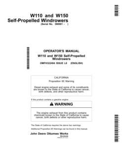 John Deere W110 Self-Propelled Windrowers Operator's Manual (OMFH322494)