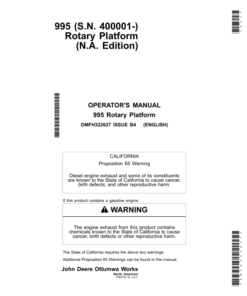 John Deere 995 Rotary Platform (400001-) Operator's Manual (OMFH322627)