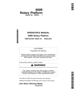 John Deere 500R Rotary Platform (402001-) Operator's Manual (OMFH323303)