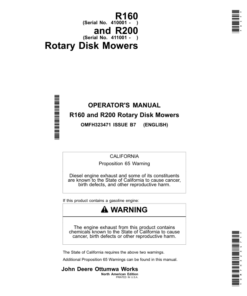 John Deere R160 & R200 Rotary Disk Mowers Operator's Manual (OMFH323471)