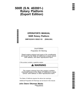 John Deere 500R Rotary Platform (402001-) Operator's Manual (OMFH323618)