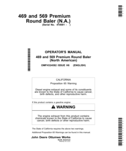 John Deere 469 & 569 Premium Round Balers (North American) Operator's Manual (OMFH324582)