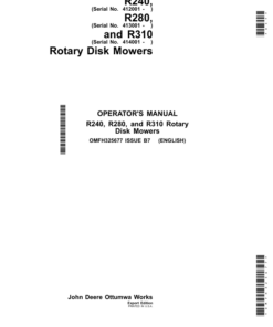 John Deere R240,R280 & R310 Rotary Disk Mowers Operator's Manual (OMFH325677)