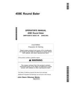 John Deere 459E Round Balers (North America Edition) Operator's Manual (OMFH326619)