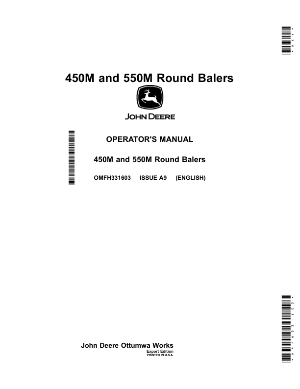 John Deere 450M, 550M Round Balers Operator's Manual (OMFH331603)