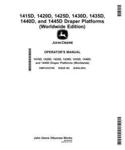 John Deere 1415D, 1420D, 1425D, 1430D, 1435D, 1440D, 1445D Draper Platforms (Worldwide Edition) Operator's Manual (OMFH335788)