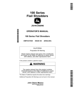 John Deere 100 Series Flail Shredders 115, 118, 120 Operator's Manual (OMFH337649)