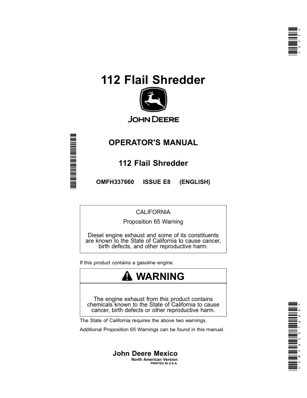 John Deere 112 Flail Shredder Operator's Manual (OMFH337660)