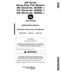 John Deere 300 Series Heavy-Duty Flail Mowers 360, 370 & 390 Operator's Manual (OMFH337667)