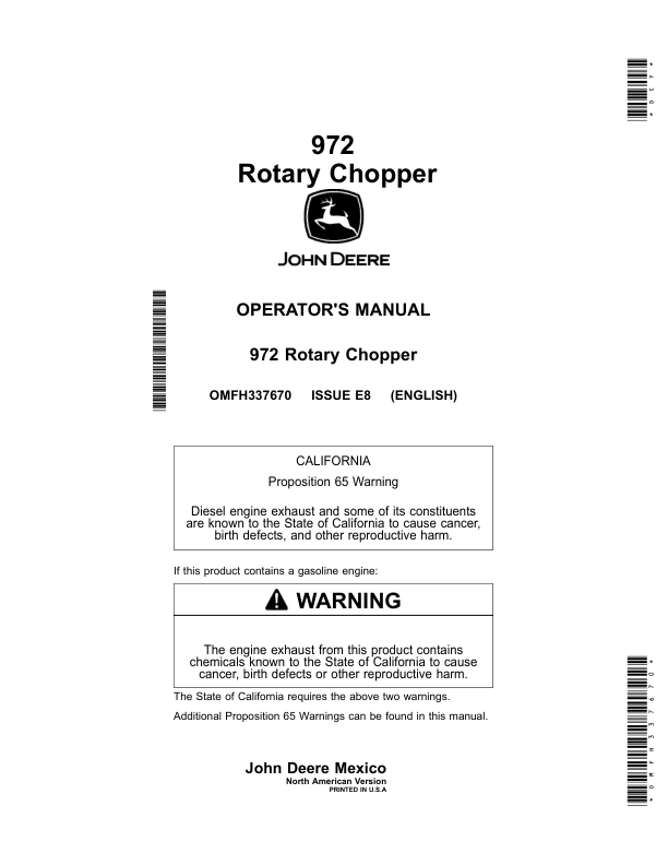 John Deere 972 Rotary Chopper Operator's Manual (OMFH337670)