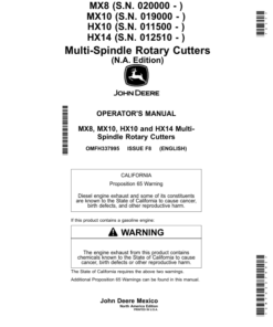 John Deere HX10, HX14, MX8 & MX10 Multi-Spindle Rotary Cutters Operator's Manual (OMFH337995)