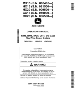 John Deere CX15, CX20, HX15, HX20 & MX15 Flex-Wing Rotary Cutters Operator's Manual (OMFH338031)