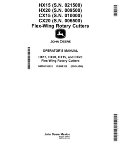 John Deere CX15, CX20, HX15, HX20 Flex-Wing Rotrary Cutters Operator's Manual (OMFH338032)