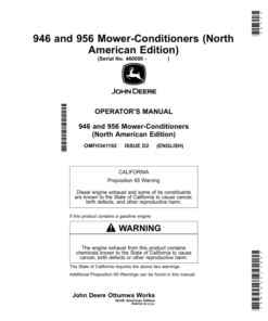 John Deere 946, 956 Mower-Conditioners (North American) Operator's Manual (OMFH341192)