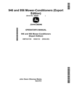 John Deere 946, 956 Mower-Conditioners (Export Edition) Operator's Manual (OMFH341196)