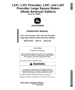John Deere L331, L331 Precutter, L341, L341 Precutter Large Square Balers Operator's Manual (OMFH341966)