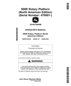 John Deere 500R Rotary Platform (North American) (Serial Number: 470001-) Operator's Manual (OMFH343340)