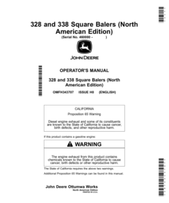 John Deere 328, 338 Square Balers (460000-) Operator's Manual (OMFH343707)