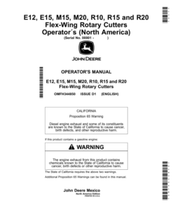 John Deere E12, E15, M15, M20, R10, R15, R20 Flex-Wing Rotary Cutters (000001-) (North America) Operator's Manual (OMFH344850)