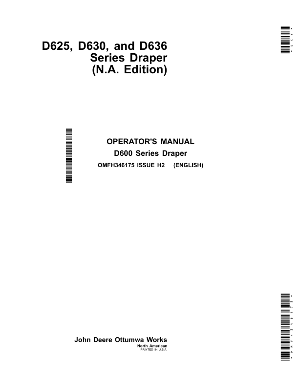 John Deere D625, D630, D636 Series Draper (North American) Operator's Manual (OMFH346175)