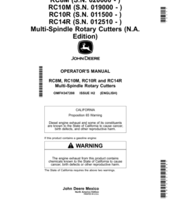 John Deere RC8M (020000-), RC10M (019000-), RC10R (011500-), RC14R (012510-) Multi-Spindle Rotary Cutters (North America Edition) Operator's Manual (OMFH347288)