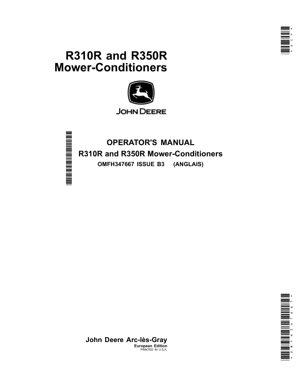John Deere R310R, R350R Mower-Conditioners (European Edition) Operator's Manual (OMFH347667)