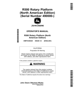 John Deere R500 Rotary Platform (490000-) (North American) Operator's Manual (OMFH348429)