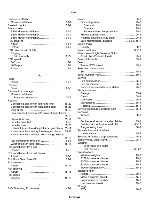 John Deere S250, S300, S350 Side Pull Mower-Conditioners (490000-) (Export Edition) Operator's Manual (OMFH348829) - Image 2
