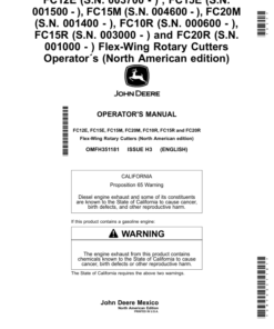 John Deere FC12E (003700-), FC15E (001500-), FC15M (004600-), FC20M (001400-), FC10R (000600-), FC15R (003000-), FC20R (001000-) Flex-Wing Rotary Cutters (North American) Operator's Manual (OMFH351181)