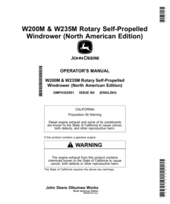 John Deere W200M & W235M Rotary Self-Propelled Windrower (000000-509999) (North American) Operator's Manual (OMFH352951)