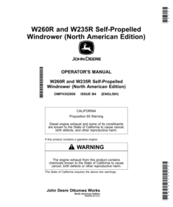 John Deere W260R, W235R Self-Propelled Windrower (000000-509999),(North American) Operator's Manual (OMFH352956)