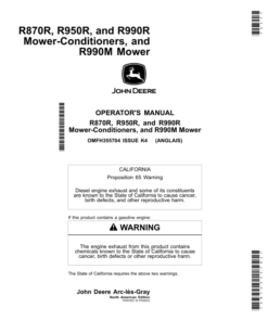 John Deere R870R, R950R, R990R Mower-Conditioners, R990M Mower Operator's Manual (OMFH355704)