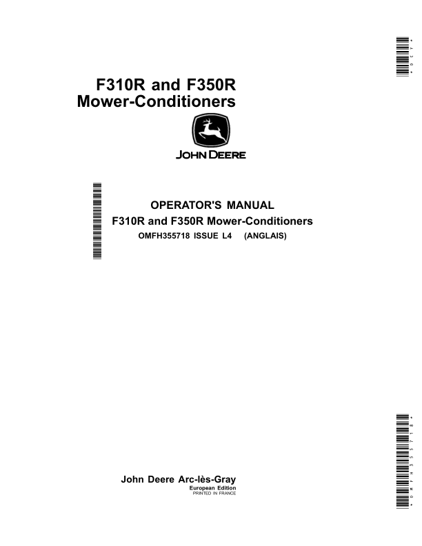 John Deere F310R, F350R Mower-Conditioners Operator's Manual (OMFH355718)