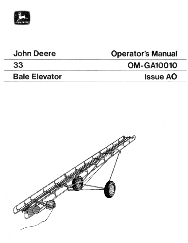 John Deere 33 Bale Elevator Operator's Manual (OMGA10010)